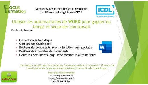 educalis formations numerique bureautique word certification ICDL France